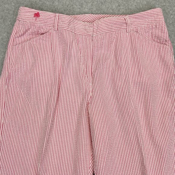 Vtg Lilly Pulitzer Capri Pants Womens 12 Seersucker Pink Wht Stripe Stretch Crop - Picture 4 of 15